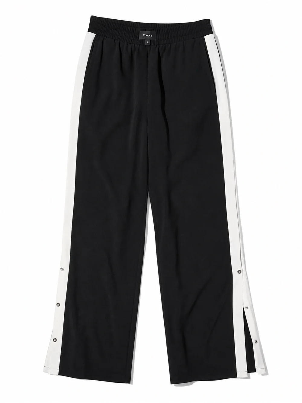 Theory Black Wide-Leg Track Pants with White Side Stripe